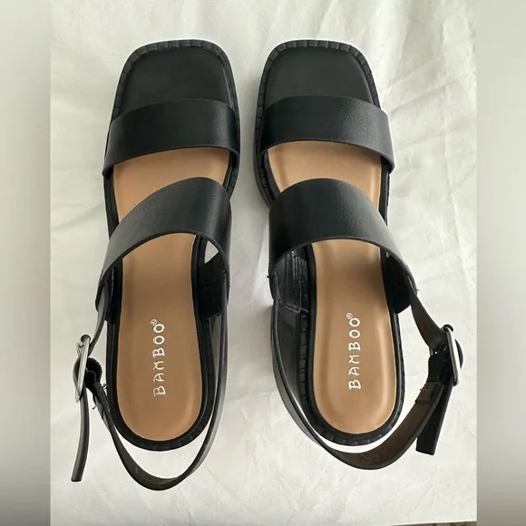 NEW Bamboo Sandals, 2 straps buckle, 1.5 inch platform and 4 inch heel, b… - Picture 3 of 9